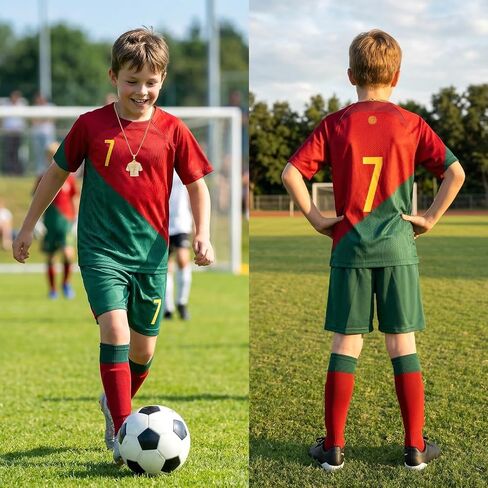 Boys Soccer Jerseys, 2022 Kids' Soccer Jersey #7,Training Uniform for Kids Football Youth Jerseys Gift Kit Set 4 Piece in Kuwait