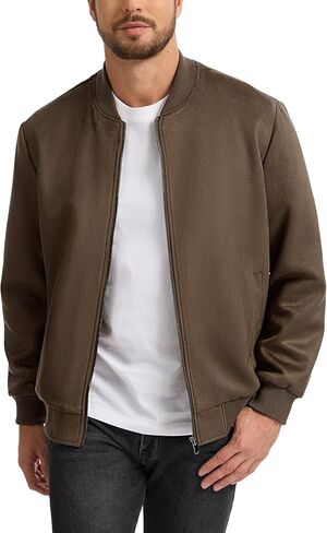 Fahsyee Men's Faux Suede Bomber Jacket, Casual Lightweight Varsity Style Full Zip Up Leather Coat, S-XXL in Saudi Arabia