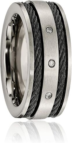 IceCarats Titanium 0.05 carat Diamond Extra Wide Black Cable Wedding Ring 10mm Band Round Cut, Natural, Prong Set, Brushed, Engravable in Kuwait