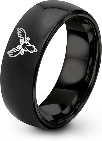 Gift for Nature Fan - Moose Ring - Black Gunmetal Silver Yellow Gold - Band - Men Women - 8mm - Tungsten - Brushed Polished - Anniversary Wedding - Personalized Custom Engraving - Flat Dome Bevel in Kuwait