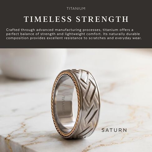 Thorsten SATURN Woven Pattern Domed Titanium Men's Wedding Ring With Yellow Gold Braided Edges - 8mm in Kuwait
