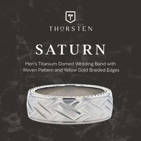 Thorsten SATURN Woven Pattern Domed Titanium Men's Wedding Ring With Yellow Gold Braided Edges - 8mm in Kuwait