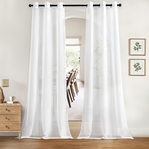 MIULEE Solid Color Sheer Curtains 84 Inches Long 2 Panels Set - Elegant Lightweight Grommet Light Filtering Window Voile Panels/Drapes/Treatment for Bedroom Living Room W42 x L84 Inch, White in Kuwait