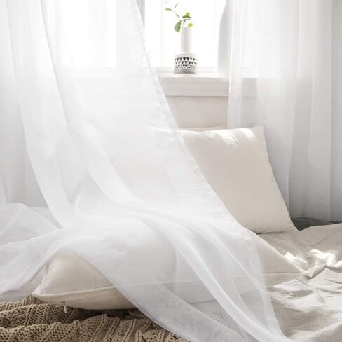 MIULEE Solid Color Sheer Curtains 84 Inches Long 2 Panels Set - Elegant Lightweight Grommet Light Filtering Window Voile Panels/Drapes/Treatment for Bedroom Living Room W42 x L84 Inch, White in Kuwait