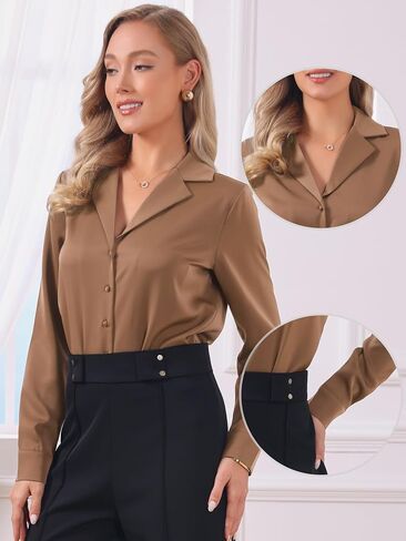 Allegra K Satin Business Bodysuit for Women's Long Sleeve Notched Lapel Button Down Shirt in Saudi Arabia