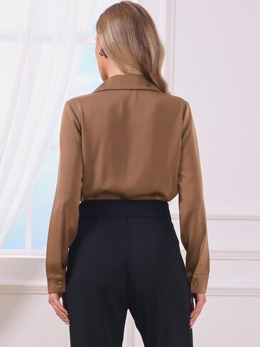 Allegra K Satin Business Bodysuit for Women's Long Sleeve Notched Lapel Button Down Shirt in Saudi Arabia