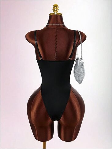 SweatyRocks Women's Rhinestone Mesh Spaghetti Strap Corset Thong Bodysuit One Piece Leotard Going Out Tops in Kuwait