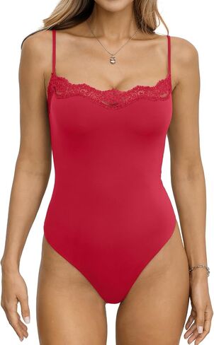 EasyGala Womens Double Lined Lace Bodysuit Square Neck Tank Top Spaghetti Strap Backless Camisole Thong Body Suit Summer 2026 in Kuwait