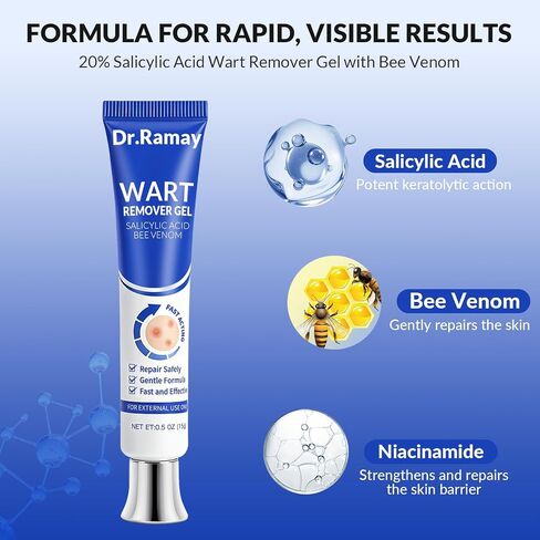 Wart & Corn Remover Gel - 20% Salicylic Acid + Bee Venom | Treats Flat/Common Warts, Plantar Warts & Foot Corns | Gentle Precision Tube Formula 0.5 oz in Saudi Arabia