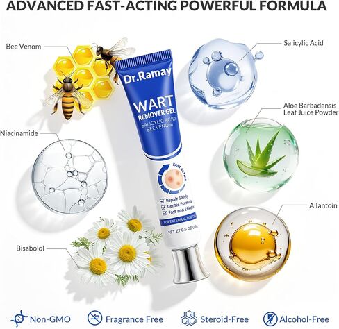 Wart & Corn Remover Gel - 20% Salicylic Acid + Bee Venom | Treats Flat/Common Warts, Plantar Warts & Foot Corns | Gentle Precision Tube Formula 0.5 oz in Saudi Arabia