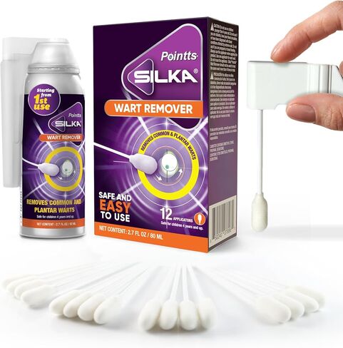 Silka Pointts Wart Remover Freeze Off, At-Home Cryotherapy Freezer for Common and Plantar Warts on Hands and Feet, Designed for Safe and Easy Wart Removal with 12 Precision Applicators in Saudi Arabia
