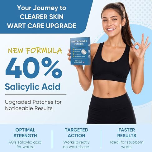 Wart Remover Patches with 40% Max Strength Salicylic Acid, Hydrocolloid Adhesive Patches for Common & Plantar Warts, Skin Bump Care – Waterproof for Feet & Fingers,144 Patches in Saudi Arabia