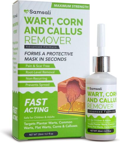 Samsali Liquid Plantar Wart Remover: 20ml Salicylic Acid Liquid for The Removal of Plantar Flat Warts Corns Calluses on Feet Toes and Hands - Safe for Teens Adults Seniors Men and Women in Saudi Arabia