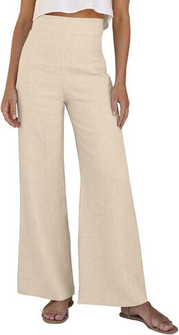 Women Linen Wide Leg Pants Summer High Waist Loose Palazzo Pants Flowy Lounge Trousers Beach Travel Resort Vacation in Kuwait