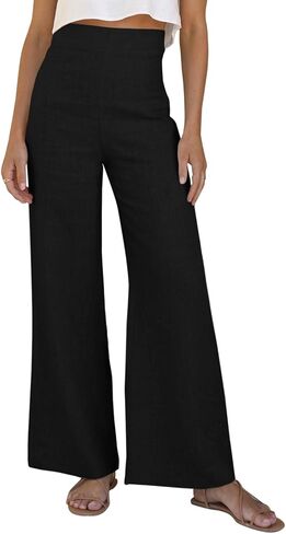 Women Linen Wide Leg Pants Summer High Waist Loose Palazzo Pants Flowy Lounge Trousers Beach Travel Resort Vacation in Kuwait