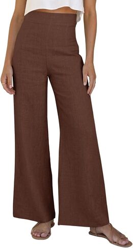 Women Linen Wide Leg Pants Summer High Waist Loose Palazzo Pants Flowy Lounge Trousers Beach Travel Resort Vacation in Kuwait