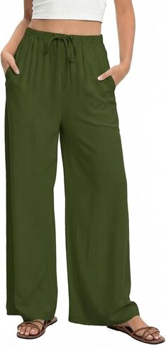 HONGTEYA Cotton Women Linen Pants Wide Leg Palazzo Trousers Summer Beach in Kuwait