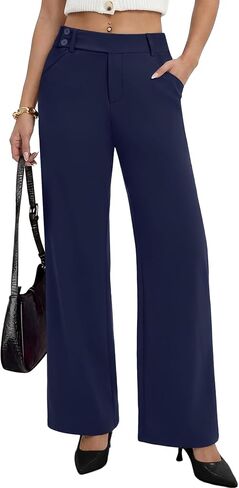 Sampeel Work Pants for Women Wide Leg Dress Pants Palazzo Business Casual Outfits Office Slacks with Pockets Button Stretchy in Kuwait