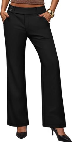 Sampeel Work Pants for Women Wide Leg Dress Pants Palazzo Business Casual Outfits Office Slacks with Pockets Button Stretchy in Kuwait