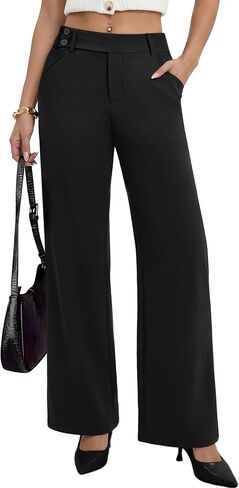 Sampeel Work Pants for Women Wide Leg Dress Pants Palazzo Business Casual Outfits Office Slacks with Pockets Button Stretchy in Kuwait
