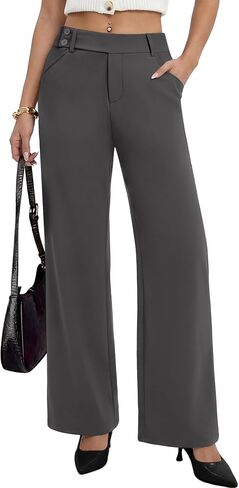 Sampeel Work Pants for Women Wide Leg Dress Pants Palazzo Business Casual Outfits Office Slacks with Pockets Button Stretchy in Kuwait