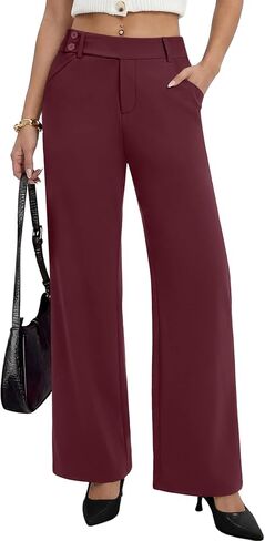 Sampeel Work Pants for Women Wide Leg Dress Pants Palazzo Business Casual Outfits Office Slacks with Pockets Button Stretchy in Kuwait