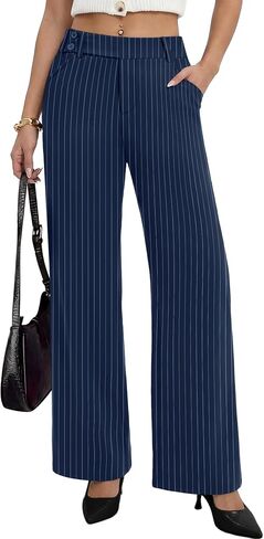 Sampeel Work Pants for Women Wide Leg Dress Pants Palazzo Business Casual Outfits Office Slacks with Pockets Button Stretchy in Kuwait