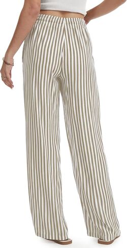 SEVEGO Tall Women 32"/34"/36" Inseam Striped Linen Pants Elastic Waist Wide Leg Pants Casual Summer Beach Trousers in Saudi Arabia