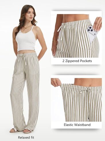 SEVEGO Tall Women 32"/34"/36" Inseam Striped Linen Pants Elastic Waist Wide Leg Pants Casual Summer Beach Trousers in Saudi Arabia