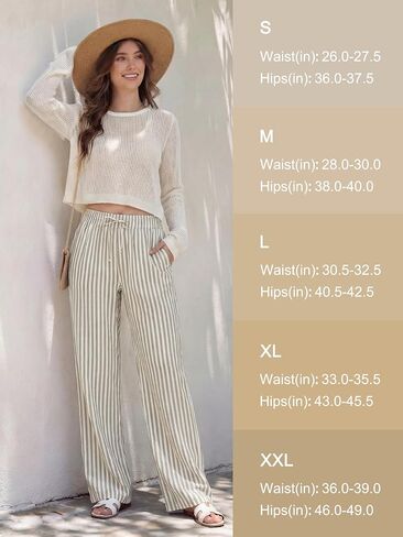 SEVEGO Tall Women 32"/34"/36" Inseam Striped Linen Pants Elastic Waist Wide Leg Pants Casual Summer Beach Trousers in Saudi Arabia