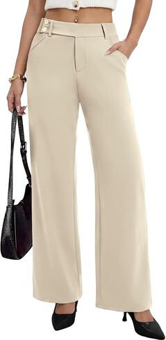 Sampeel Work Pants for Women Wide Leg Dress Pants Palazzo Business Casual Outfits Office Slacks with Pockets Button Stretchy in Kuwait
