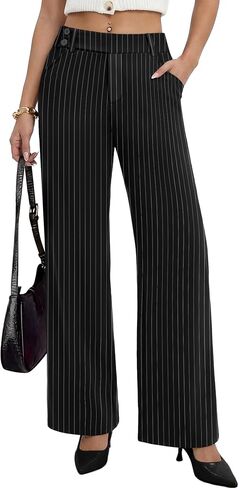 Sampeel Work Pants for Women Wide Leg Dress Pants Palazzo Business Casual Outfits Office Slacks with Pockets Button Stretchy in Kuwait