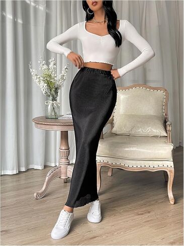تنورة SHENHE النسائية الطويلة المرنة عالية الخصر أنيقة للخروج تنورة Bodycon Plisse in Kuwait