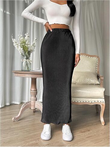 تنورة SHENHE النسائية الطويلة المرنة عالية الخصر أنيقة للخروج تنورة Bodycon Plisse in Kuwait