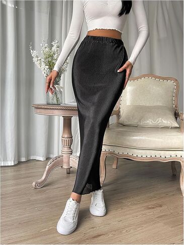 تنورة SHENHE النسائية الطويلة المرنة عالية الخصر أنيقة للخروج تنورة Bodycon Plisse in Kuwait