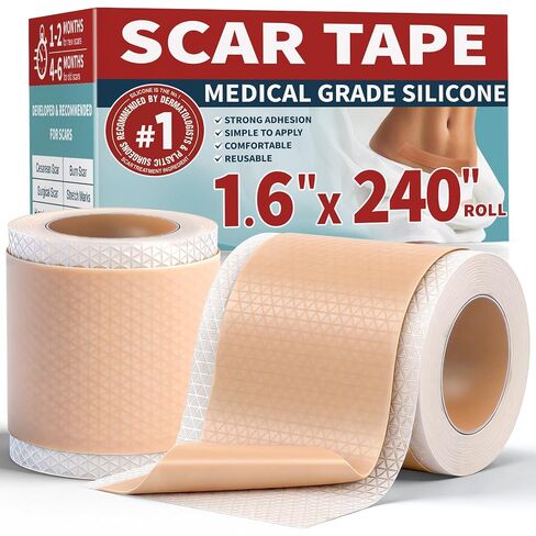 Silicone Scar Tape (1.6"x240"-6M),Silicone Scar Sheets for Scar Removal Treatment,Silicone Scar Removal Strips for Surgical,C-Section,Tummy Tuck,Keloid Scars in Kuwait