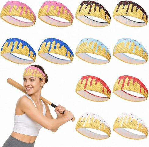 Baseball Headband Sweat‑Wicking Ice Cream Drip Design Baseball Stuff 12Pcs Soft Elastic Non‑Slip Sweatbands Team Gifts & Sports Accessories for Running Golf Football Basketball in Saudi Arabia