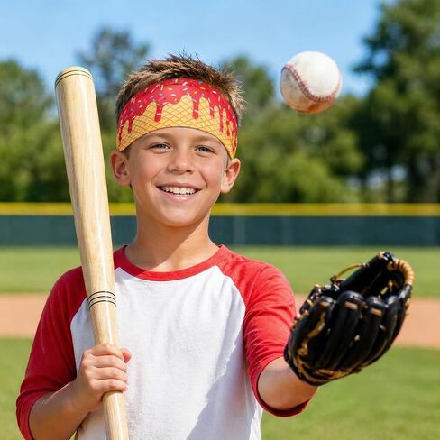Baseball Headband Sweat‑Wicking Ice Cream Drip Design Baseball Stuff 12Pcs Soft Elastic Non‑Slip Sweatbands Team Gifts & Sports Accessories for Running Golf Football Basketball in Saudi Arabia