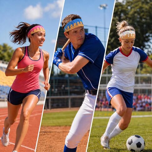 Baseball Headband Sweat‑Wicking Ice Cream Drip Design Baseball Stuff 12Pcs Soft Elastic Non‑Slip Sweatbands Team Gifts & Sports Accessories for Running Golf Football Basketball in Saudi Arabia