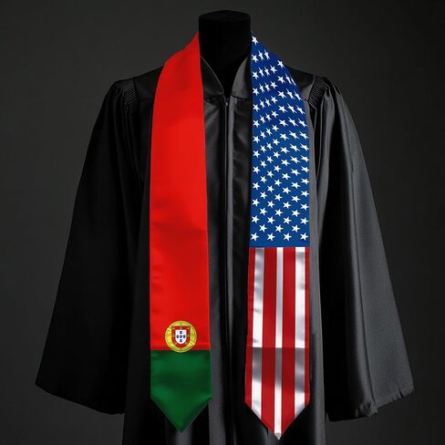 2026 Portugal Flag and USA Flag Graduation Stole Graduation Sash for International Student (Baccalaureate Gown and Hat Not Included) in Kuwait