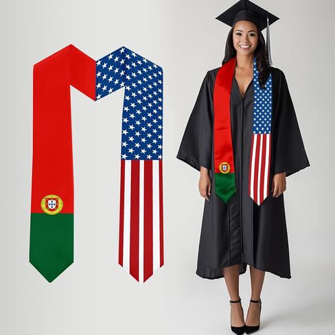 2026 Portugal Flag and USA Flag Graduation Stole Graduation Sash for International Student (Baccalaureate Gown and Hat Not Included) in Kuwait