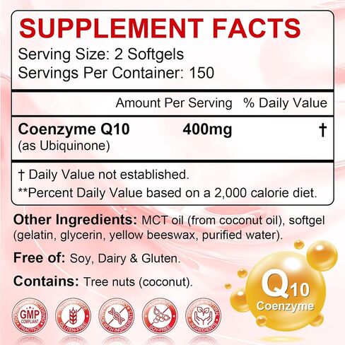 CoQ10 400mg Per Serving, 300 Softgels Extra Strength with MCT Oil, Coenzyme Q10 as Ubiquinone, Antioxidant Support for Heart & Energy Health, Non-GMO,Gluten & Soy-Free,150-Day Supply in Saudi Arabia