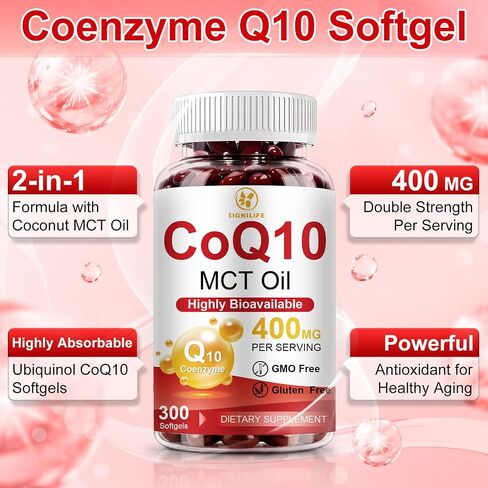 CoQ10 400mg Per Serving, 300 Softgels Extra Strength with MCT Oil, Coenzyme Q10 as Ubiquinone, Antioxidant Support for Heart & Energy Health, Non-GMO,Gluten & Soy-Free,150-Day Supply in Saudi Arabia