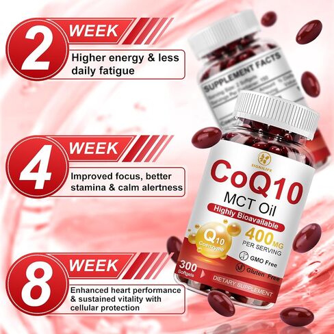 CoQ10 400mg Per Serving, 300 Softgels Extra Strength with MCT Oil, Coenzyme Q10 as Ubiquinone, Antioxidant Support for Heart & Energy Health, Non-GMO,Gluten & Soy-Free,150-Day Supply in Saudi Arabia