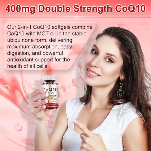 CoQ10 400mg Per Serving, 300 Softgels Extra Strength with MCT Oil, Coenzyme Q10 as Ubiquinone, Antioxidant Support for Heart & Energy Health, Non-GMO,Gluten & Soy-Free,150-Day Supply in Saudi Arabia