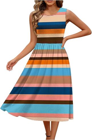 Summer Dresses for Women 2026 Flowy Casual Round Neck Maxi Sundresses Summer Fashion Beach Vacation Outfits in Saudi Arabia