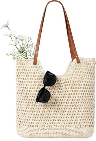 Sightor Crochet Beach Bag, Woven Tote Bag Summer Boho Bag Travel Casual Shoulder Bag for Summer Vacation in Saudi Arabia