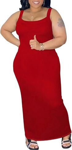 YeGine Women Plus Size Bodycon Maxi Dress Summer Slip Sexy Sleeveless Long Dresses in Saudi Arabia