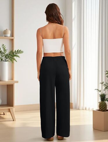 FireSwan Linen Pants Women Wide Leg Palazzo Pants Flowy Elastic Waist Summer Beach Casual Trousers with Pockets in Saudi Arabia
