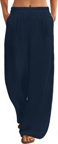 FireSwan Linen Pants Women Wide Leg Palazzo Pants Flowy Elastic Waist Summer Beach Casual Trousers with Pockets in Saudi Arabia